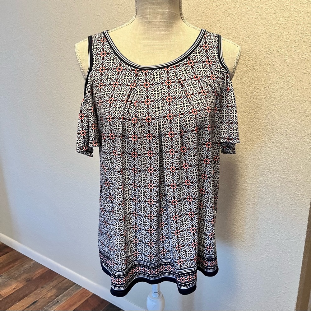 Max Studio Patterned Cold Shoulder Top - Size XS